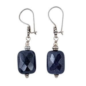 Estate Sterling Silver 925 Blue Goldstone Dangle Earrings
